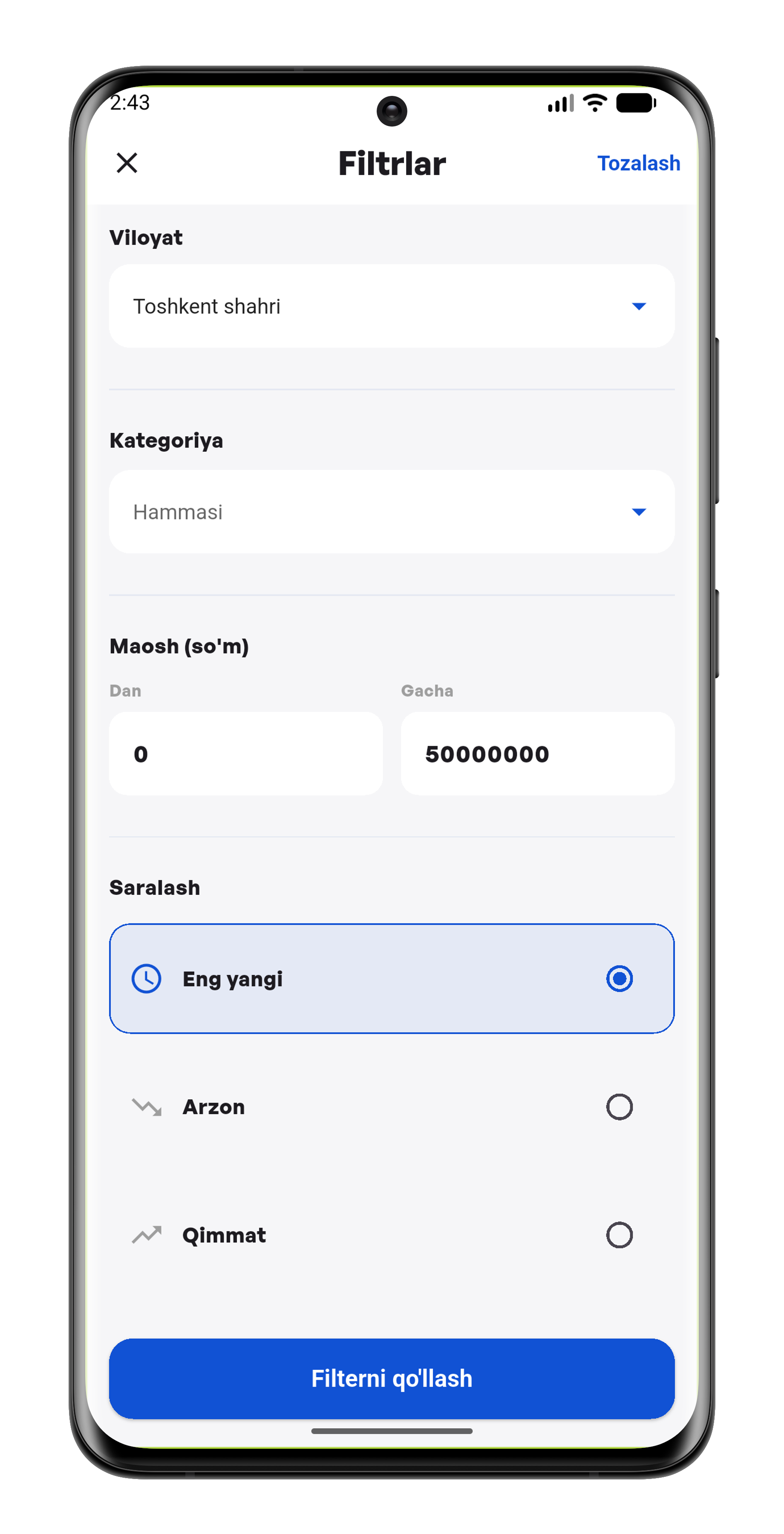 Kunlik Ish mobile app second screen